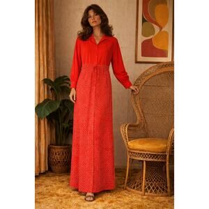 Vintage Butterfield 8 Coral Red Polka Dot Robe Duster Nightgown READ